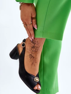 Módní kožené sandály na podpatku Černé Hette