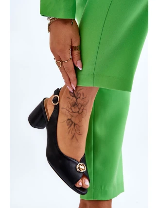 Módní kožené sandály na podpatku Černé Hette