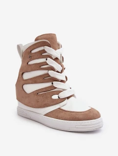 Kožené Botky Na Koturnu Šněrovací Bežové Amria