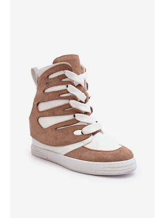 Kožené Botky Na Koturnu Šněrovací Bežové Amria