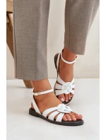 Kožené Dámské Sandály Na Plochém Podpatku Bílé Zazoo 3688