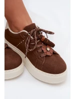 Dámské tenisky na platformě s ozdobnými pompony čokoládové Corinna