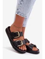 Dámské eko kožené nazouváky s zlatými sponami Černé Tervessa