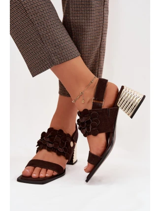 Semišové sandály na podpatku D&A CR61-3145 Čokoládové