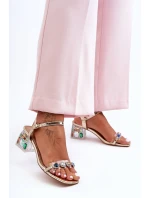 Dámské sandály na podpatku s krystaly zlaté SBarski