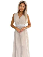546-1 Plisované šaty s širokým páskem a výstřihem - BEACH