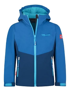 Trollkids Kristiansand Softshellová bunda alpská modrá/tmavě indigová/bazénová modrá (320-144)