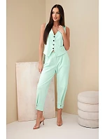 Dámský elegantní komplet s vestou na knoflíky a kalhotami mátový