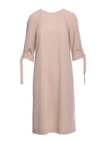 S393 Šaty áčkového střihu s vázacími rukávy - béžové S393 Šaty áčkového střihu s vázacími rukávy - béžové
