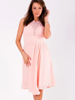 Dámské společenské šaty EVA&LOLA středně dlouhé růžové - Růžová / S - EVA&LOLA