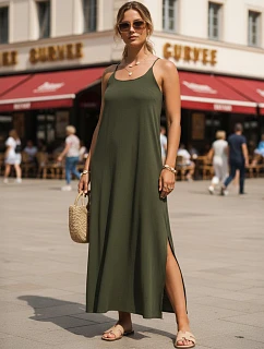 Dámské letní maxi šaty s viskózou, zelené, FashionStreet EY2661
