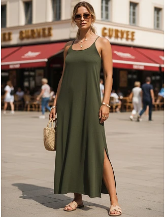 Dámské letní maxi šaty s viskózou, zelené, FashionStreet EY2661 Dámské letní maxi šaty s viskózou, zelené, FashionStreet EY2661
