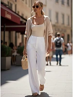 Dámské lněné kalhoty s širokými nohavicemi bílé FashionStreet UY3081