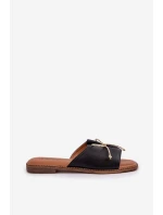 Sandály Na Ploché Podešvi S Ozdobnou Mašlí Černé Deonelis