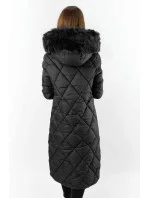 Černá dlouhá dámská zimní bunda s kapucí (7688)