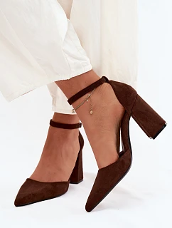 Lodičky na podpatku z imitace semiše v čokoládové barvě Selvra