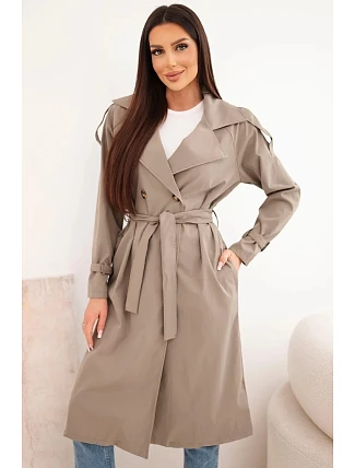 Dámský kabát vázaný v pase s límcem fango