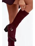 Kožené semišové kozačky na podpatku s přezkou Vyhřívané Zazoo 70156 Bordó