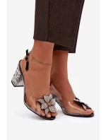 Průhledné sandály na podpatku s ozdobou D&A MR38-321 černé