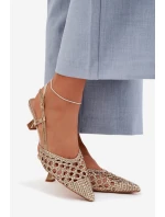 Pletené dámské sandály na podpatku zlaté Selinae