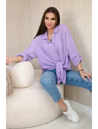 Bavlněná mušelínová košile oversize fialka