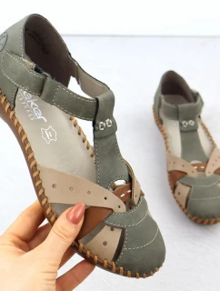 Dámské pohodlné sandály na suchý zip se zabudovanou špičkou zelené Rieker M1655-54