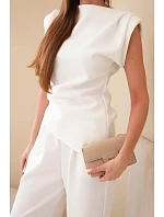 Komplet asymetrická halenka + kalhoty ecru