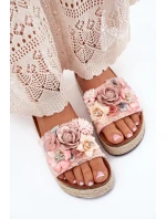 Dámské Sandały Na Platformě S Pletením A Květinami Růžové Chellia