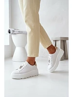 Kožené dámské tenisky na platformě s přezkou Vinceza 39973 Bílé