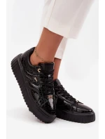 Dámské lakované tenisky na platformě – černé Lee Cooper