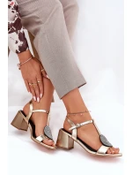 Kožené Sandály Na Podpatku S Dekorací D&A JC51-842 Zlaté