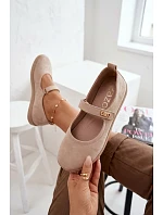 Kožené semišové baleríny Barefoot s páskem Zazoo 10206 béžové