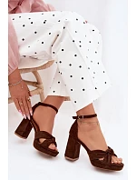 Dámské sandály na podpatku z imitace semiše čokoládové Rosetta