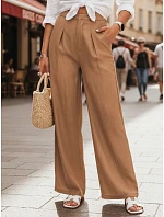Dámské lněné kalhoty s širokými nohavicemi camel FashionStreet UY3077