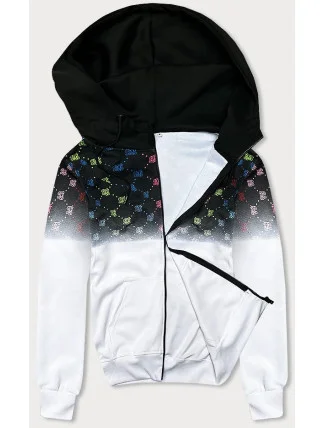 Černo-bílá pánská rozepínací mikina s barevným potiskem (8B989-1) Černo-bílá pánská rozepínací mikina s barevným potiskem (8B989-1)