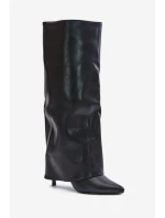 Zateplené kozačky na jehlovém podpatku s ohrnutým svrškem černé Tamonia