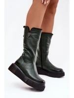 Zazoo 70121 Kožené dámské kozačky s vlnou olivové Zazoo 70121 Kožené dámské kozačky s vlnou olivové