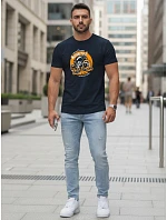 Pánské bavlněné tričko s potiskem motorky tmavě modré FashionStreet NX5095R