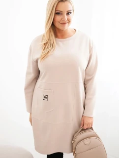 Dámské šaty Plus Size máslo s kapsou a rukávem 3/4 béžový