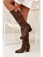 Dámské kozačky na sloupkovém podpatku se zipem Lissara – hnědé, eko semiš Dámské kozačky na sloupkovém podpatku se zipem Lissara – hnědé, eko semiš