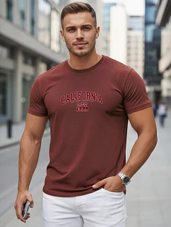 Pánské bavlněné tričko s potiskem „California“ v bordové barvě, FashionStreet NX5140R