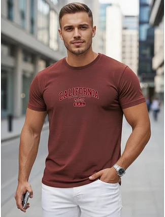 Pánské bavlněné tričko s potiskem „California“ v bordové barvě, FashionStreet NX5140R Pánské bavlněné tričko s potiskem „California“ v bordové barvě, FashionStreet NX5140R