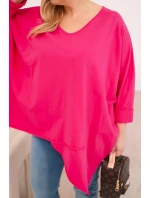 Dámská bavlněná blůza Plus Size s asymetrickým spodním lemem a výstřihem do V fuchsie