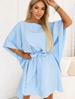 287-43 SOFIA Motýlí šaty se zavazováním v pase - světle modré