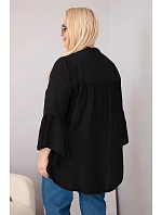 Dámská viskózová halenka Plus Size s volánovým rukávem a výstřihem do V černá