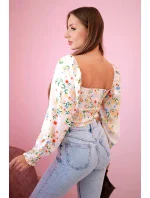 Dámská španělská halenka s květinovým vzorem, dlouhý rukáv béžový Dámská španělská halenka s květinovým vzorem, dlouhý rukáv béžový