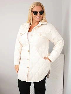 Dámská bunda Plus Size prošívaná s límcem a kapsami béžová světlá