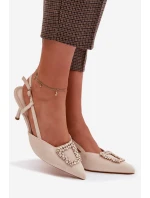 Dámské sandály na podpatku s ozdobou světle béžové Ismeria