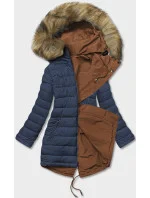Karamelovo-tmavě modrá oboustranná dámská zimní bunda (2M-21508)