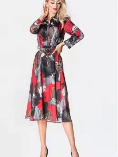 Černo-červené dámské košilové šaty v délce do poloviny lýtek Ann Gissy (XY202113(5))